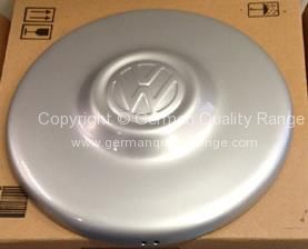 Genuine VW flat hub cap with VW logo silver finish - OEM PART NO: 211601151A