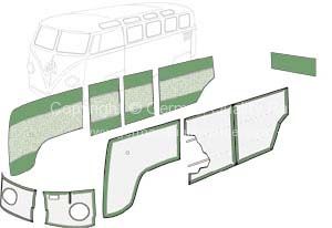 German quality 10 piece interior panel kit in Phosphor/Camo green Bus 55-67 - OEM PART NO: 221867002GN
